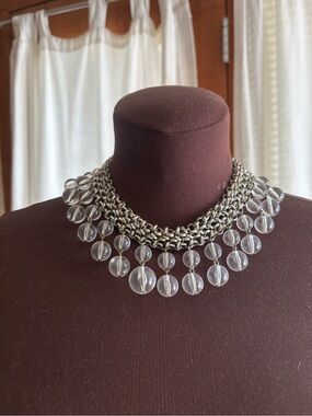 Lucite and Chainmail Silver Tone Necklace-Vintage